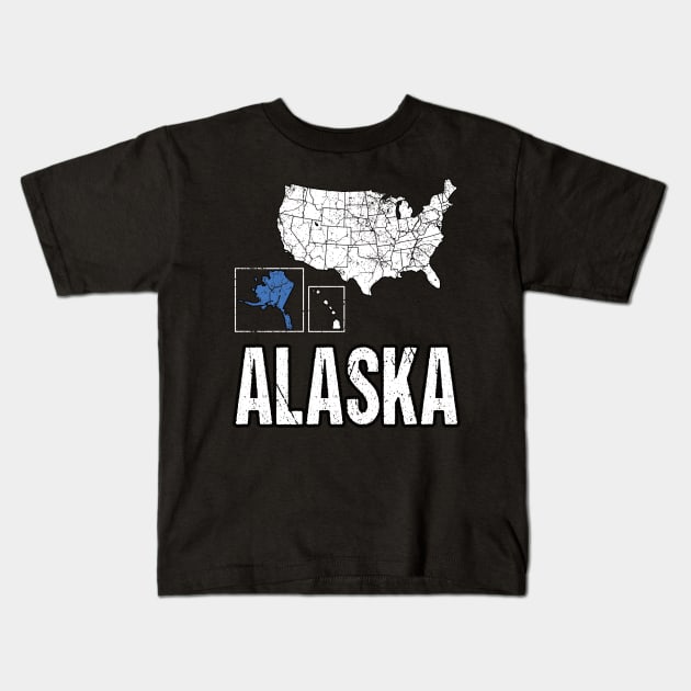 Vintage Alaska Map Kids T-Shirt by HyperactiveGhost